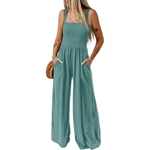 Pants - Women's Casual Loose Overalls Jumpsuits One Piece, Moonlight Jade